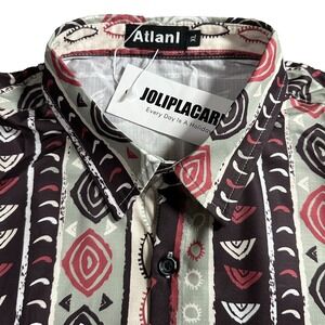 Atlanl Mens Button Down Shirt XL Retro Leisure Casual Geometric Short Sleeve NEW